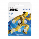 Батарейка Mirex G13-LR44-6BL Alkaline, 1.5B, (цена за 1 шт)