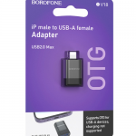 Переходник 8 pin(m) - USB 2.0(f) Borofone BV18, OTG, цвет: чёрный