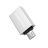 Переходник микро USB - USB 3.0(f) Borofone BV2, плоский, алюминий, цвет: серебряный