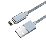 Кабель USB для Apple 8 pin HOCO U40A Magnetic Adsorption, 1.0м, круглый, 2.1A, ткань, магнит, серый