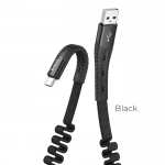 Кабель USB - 8 pin HOCO U78 Cotton, 1.2м, плоский, 2.4A, силикон, медь, эластичный, цвет: чёрный