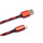 USB кабель Lightning в тканевой оплетке 1 метр (красный-черный)