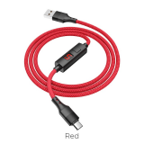 Кабель USB - микро USB HOCO S13 Central control, 1.2м, круглый, 2.4A, ткань, дисплей, цвет: красный