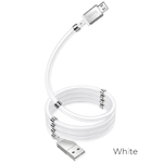 Кабель USB - микро USB HOCO U91, 1.0м, круглый, 2.4A, силикон, магнитные соединения, цвет: белый