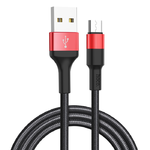 Кабель USB - микро USB HOCO X26 Xpress, 1.0м, круглый, 2.4A, ткань, цвет: чёрный, красная вставка