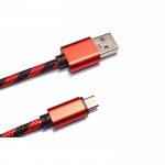 USB кабель MicroUsb в тканевой оплетке 1 метр (красный-черный)