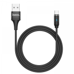 Кабель USB - Type-C HOCO U76, 1.2м, круглый, 3.0A, нейлон, магнитный, индикатор, цвет: чёрный