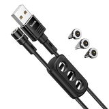 Кабель USB - 8 pin, Type-C, микро USB HOCO U98 Sunway, 1.2м, круглый, 2.4A, ткань, магнитная, черный