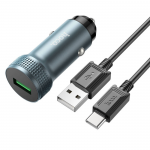 Блок питания автомобильный 1 USB HOCO Z49A, Level, 18Вт, QC3.0, кабель Type-C 1.0м, цвет: серый