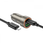 Блок питания в авто 1 USB, 1 Type-C HOCO Z57A, Glorious, 30Вт, кабель Type-C, 8-pin, черный с оранж