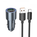 Блок питания в авто 1 USB, 1 Type-C HOCO Z60, Bloom, 48Вт, кабель USB - Type-C, 1.0м, цвет: серый