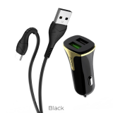 Блок питания автомобильный 2 USB HOCO, Z31, Universe, 3400mA, пластик, QC3.0, кабель Type-C, чёрный
