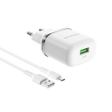 Блок питания 1 USB Borofone BA36A, 3000mA, 18Вт, QC3.0, QC2.0, FCP, AFC, кабель микро USB, белый