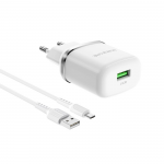 Блок питания 1 USB Borofone BA36A, 3000mA, 18Вт, QC3.0, QC2.0, FCP, AFC, кабель микро USB, белый