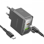 Блок сетевой USB, Type-C Borofone BAS32A, Treasure, 5V, 3.0A, 30Вт, кабель Type-C, 1.0м, черный