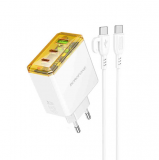 Блок питания 1 USB, 2 Type-C Borofone BAS34A, Treasure, кабель Type-C, Type-C, 1.0м, цвет: белый
