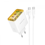 Блок питания 1 USB, 2 Type-C Borofone BAS34A, Treasure, кабель Type-C, Type-C, 1.0м, цвет: белый