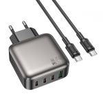 Блок питания 1 USB, 3 Type-C Borofone BAS57A, Absolute, кабель Type-C 1.0м 60W, цвет: черный