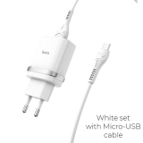 Блок питания сетевой 1 USB HOCO, C12Q, 3000mA, пластик, QC3.0, кабель микро USB, цвет: белый