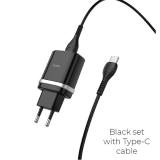 Блок питания сетевой 1 USB HOCO, C12Q, 3000mA, пластик, QC3.0, кабель Type-C, цвет: чёрный