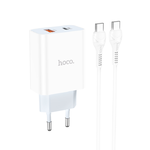 Сетевое зарядное устройство USB + кабель Type-C HOCO C97A PD 20W+QC 3.0, цвет: белый