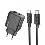 Сетевое зарядное устройство USB+USB-C + кабель Type-C-Type-C HOCO CS23A PD30W + QC3.0 (черный)