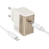 Блок питания 1 Type-C HOCO CS72A, Star speed, 30Вт, кабель 8 pin-Type-C, 1,0 м, цвет: белый, золотой