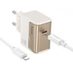 Блок питания 1 Type-C HOCO CS72A, Star speed, 30Вт, кабель 8 pin-Type-C, 1,0 м, цвет: белый, золотой