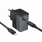 Блок питания 1 Type-C HOCO CS72A, Star speed, 30Вт, кабель 8 pin-Type-C, 1,0 м, цвет: чёрный