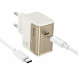 Блок питания 1 USB, 1 Type-C HOCO CS73A, Star speed, 30Вт, кабель Type-C 1.0м 60W, цвет: белый, золо