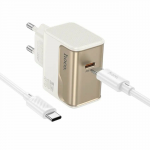 Блок питания 1 USB, 1 Type-C HOCO CS73A, Star speed, 30Вт, кабель Type-C 1.0м 60W, цвет: белый, золо