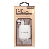 СЗУ PRODA Wall Charger RP-U21 2 USB выхода + кабель 8 pin ток зарядки 2,1А (белое)