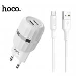 Сетевое зарядное устройство (СЗУ) HOCO C41A Wisdom Dual USB Charger (EU) 2*USB 2,4A (белое)