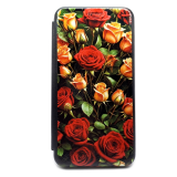 Чехол-книга Fashion Case для Huawei P30 Lite, красочный принт, красные и желтые розы, черный