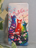 Чехол-книга Fashion Case для Huawei Honor X7C, красочный принт, три разноцветных кота, золотой