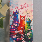 Чехол-книга Fashion Case для Huawei Honor X7C, красочный принт, три разноцветных кота, золотой