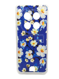 Силиконовый чехол для Huawei Honor X9C, с визитницей и антишок, принт, белые цветы на синем