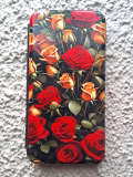 Чехол-книга Fashion Case для Huawei Y7 2019, принт, красные и желтые розы, черный