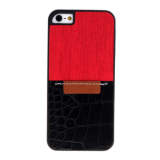Накладка задняя для APPLE iPhone 5/5S/SE, пластик, с кожаной вставкой, матовая, цвет: красный