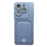 Силиконовый чехол для INFINIX HOT 40 матовый soft-touch, цветные кнопки, с визитницей, серо-голубой