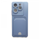 Силиконовый чехол для INFINIX HOT 40 матовый soft-touch, цветные кнопки, с визитницей, серо-голубой