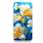 Силиконовый чехол для iPhone 11, с визитницей и антишок, принт, бело-желтые цветы на голубом