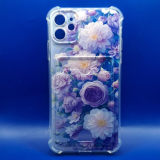 Силиконовый чехол для iPhone 11, с визитницей и антишок, принт, голубые сиреневые и белые цветы