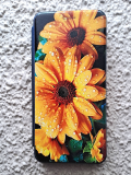 Чехол-книга Fashion Case для Realme C11, красочный принт, желтые цветы, синий