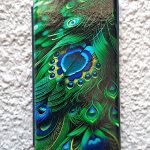 Чехол-книга Fashion Case для Realme C21, красочный принт, перья павлина, изумрудный