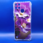 Силиконовый чехол для Realme C21Y противоударный, антишок углы, принт, фиолетовые цветы