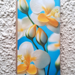 Чехол-книга Fashion Case для Realme C25/C25S, принт, бело-желтые цветы на голубом, золотой
