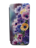 Чехол-книга Fashion Case для Realme C53, красочный принт, желтые и сиреневые цветочки, темно-синий