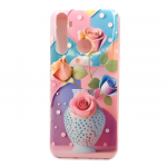 Силиконовый чехол для Realmi C3, красочный принт, разноцветные розы с вазой, розовый борт