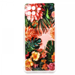 Силиконовый чехол для Samsung Galaxy A12, с визитницей и антишок, принт цветы и листья, оранжевый